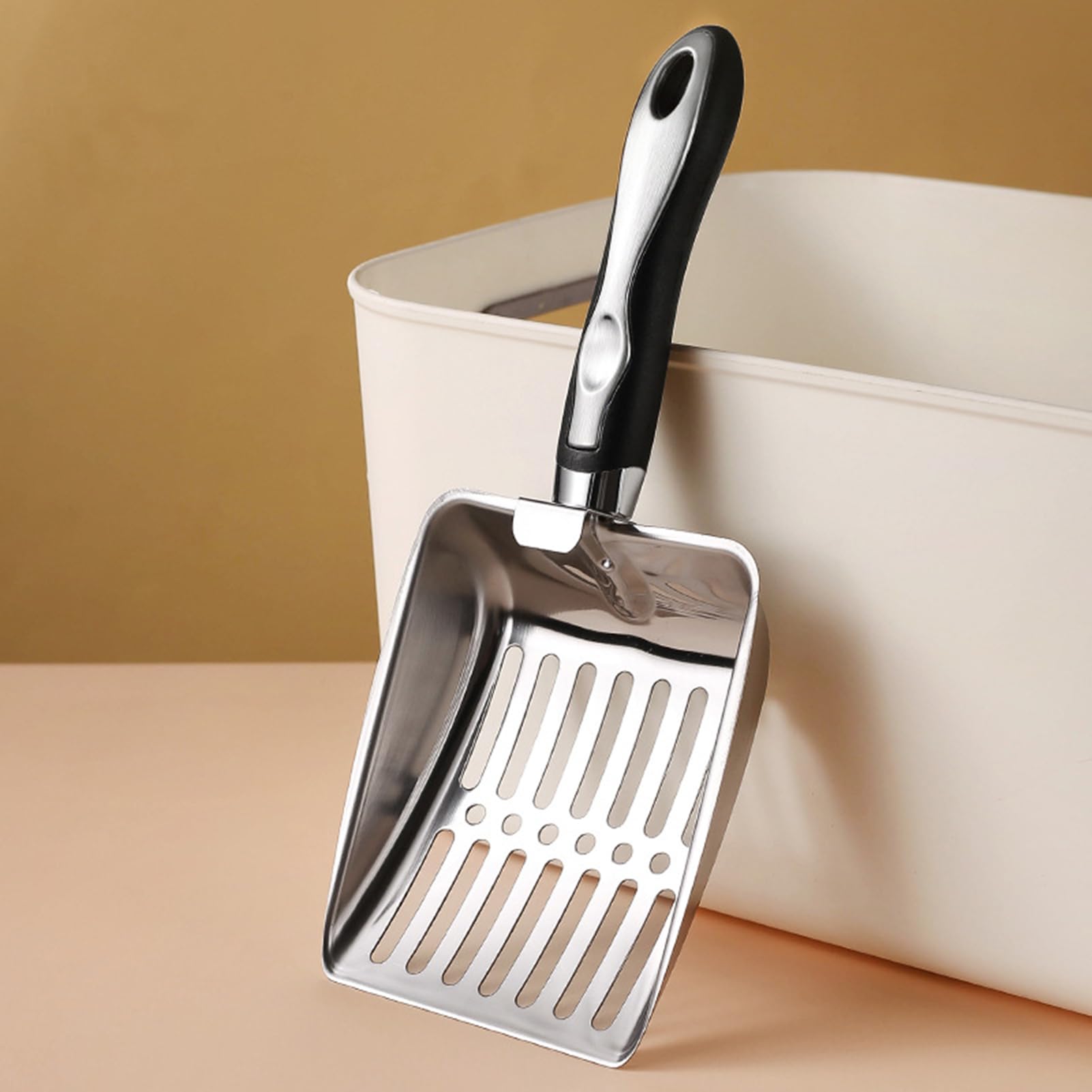 金属製猫砂スコップ - 人間工学設計 猫用トイレスコップ - ふるい機能付き幅広対応 小動物・爬虫類ケー..