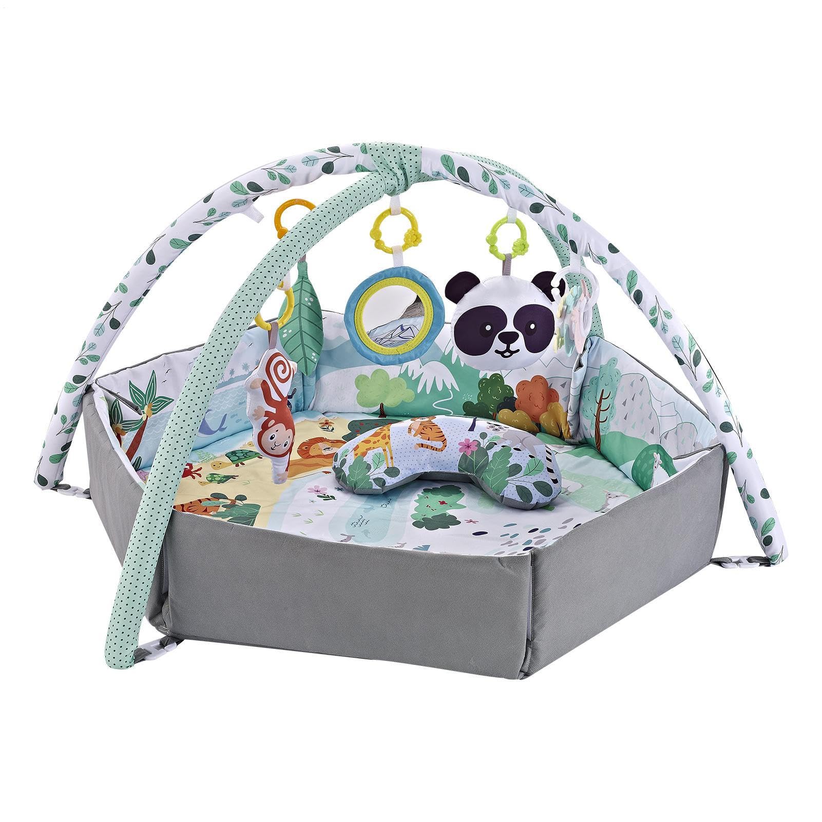 女の子のためのジムプレイマット、ベビーフロアプレイマット - おもちゃ付きの感覚開発アクティビティゲームマット - クロールと演奏、視覚的認識、認知スキルのための早期学習フロアパッド