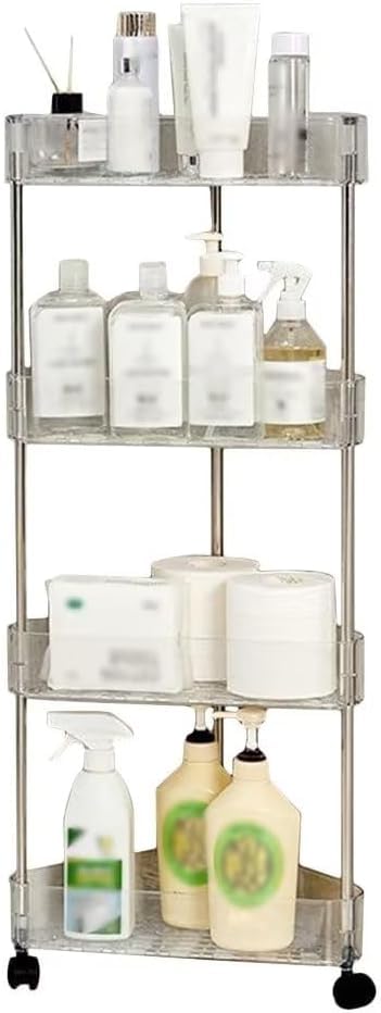 滑車付き可動三角形収納ラックバスルーム雑貨収納ラック理髪店多層コーナー収納ラック透明 （4段）