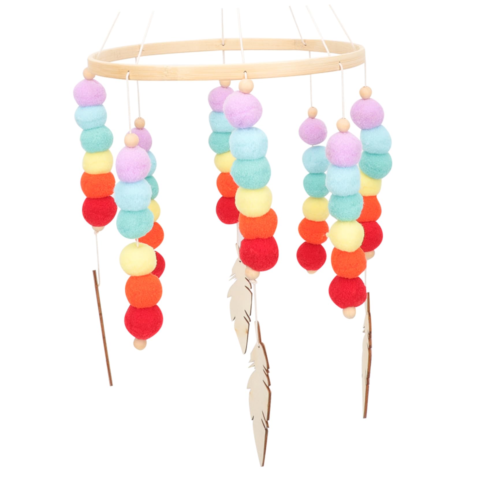 木製 フェルト ベビー ベビーベッド ハンギング オーナメント ハンギング 風 チャイム 愛らしい 風 ベル 保育園 風 チャイム ベッド ペンダント おもちゃ フェルト ボール(3)