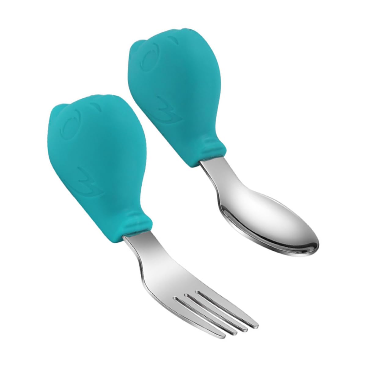 ベビー用スプーンとフォークセット 幼児用トレーニング食器 滑り止めハンドル設計 ステンレス製 食事自立練習用 ベビーダイニングツール 2pcs