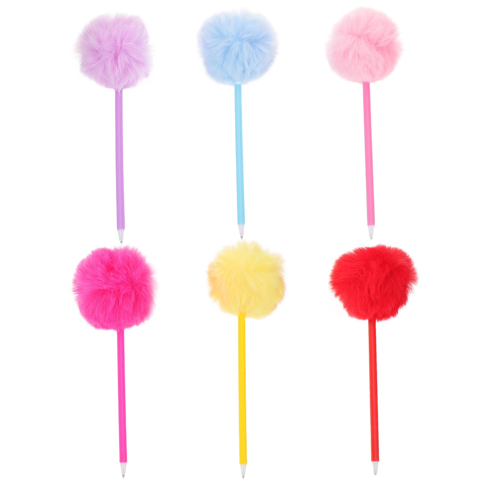6本のノベルティふわふわボールペン、学生や女性のためのふわふわかわいい筆記具、学校用品