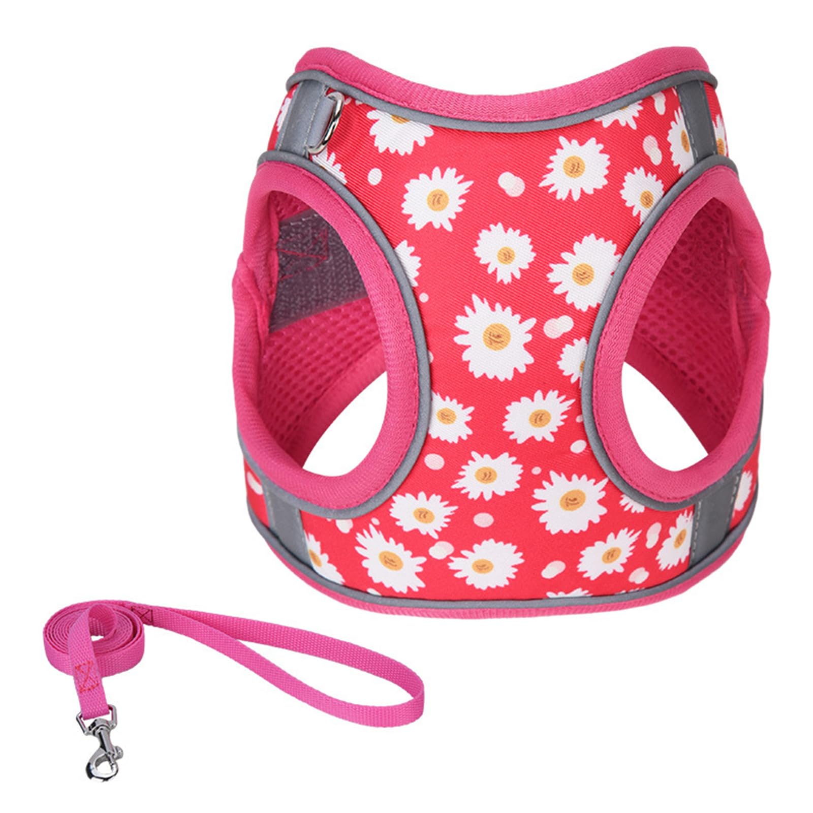 犬用ハーネスリードセット 御洒落 通気性いいメッシュ素材 反射テープ付き 可愛い達磨柄 胴輪 小型犬に..