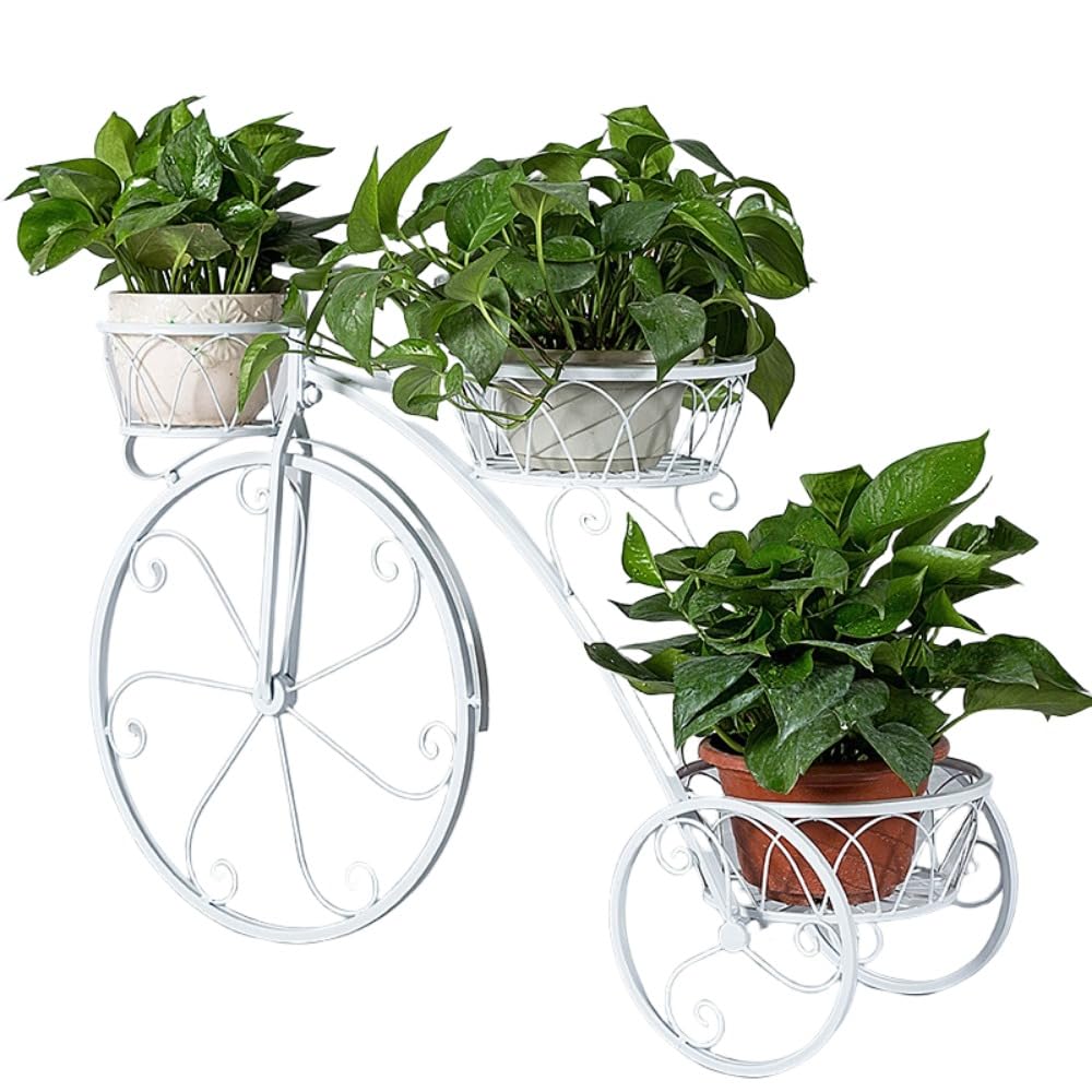 北欧風の鉄製自転車飾り、結婚式の装飾、花、車の窓飾り、写真撮影用小道具、ガーデニング、自転車用フラワースタンド (ホワイト)