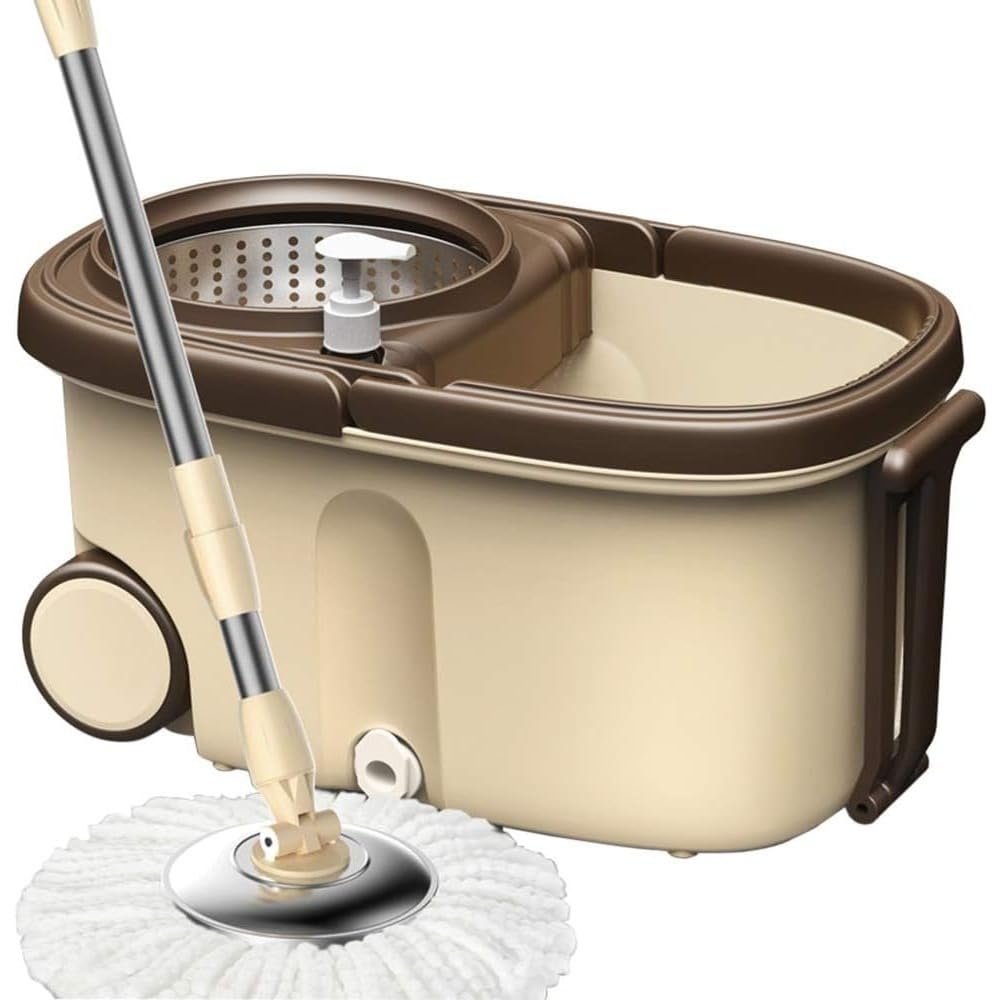 回転モップ 掃除セット トルネードモップ フロアモップ 水切り 洗浄 二槽式 ペダル不要 上下押し式 伸縮柄 キャスター付きバケツ (5)
