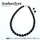 アンバージェット 琥珀ジェットネックレス&イヤリングセット