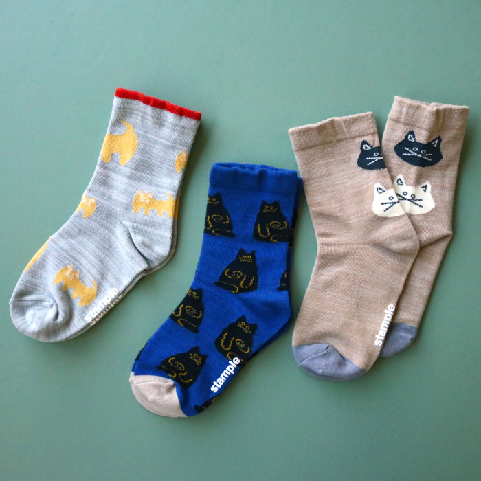 【最強配送店】stample スタンプル ネコ・ねこ・猫 クルーソックス クルー丈 3足組 ネコ ソックス キッズ 子供用 靴下 履きやすい 保育園 幼稚園 滑り止め 靴下 入園 入学 すべり止め キッズ 子ども こども ショートソックス 春 夏 秋 冬 親子お揃い 女の子 可愛い 72821