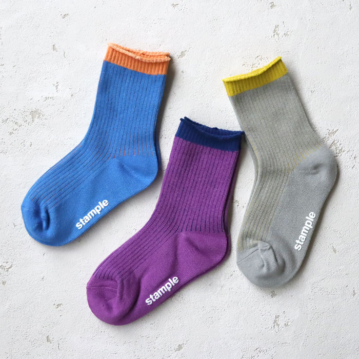 stample スタンプル 配色リブクルーソックス 子供靴下 3Pソックス おしゃれ 親子お揃い 靴下 履きやすい キッズ 子供用 こども 子ども 女の子 男の子 滑り止め すべり止め 靴下 クルーソックス 子供 靴下 春 秋 冬 2025 73289 靴下 19 21 男の子