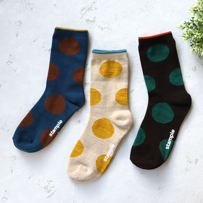 stample スタンプル　ニュアンスドットクルーソックス 3足組 子供 こども キッズ 靴下 レディース 男の子 女の子 ソックス 靴下 キッズ 子供服 通園 通学 シンプル 履きやすい 脱ぎやすい 滑り止め 無地 水玉 おしゃれドット 73272 22cm 春 秋 冬