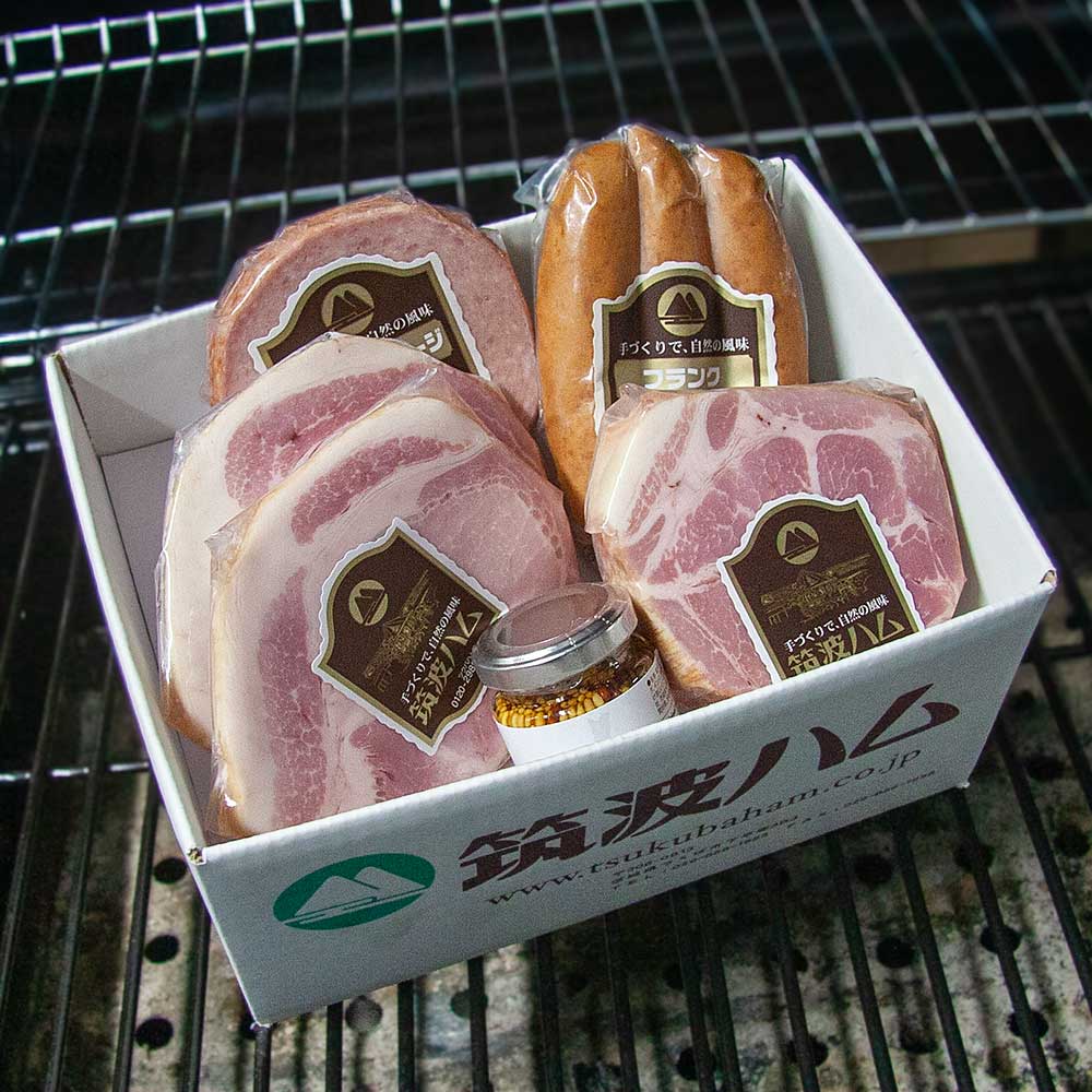 新緑のBBQパック（簡易梱包） 筑波ハム 詰め合わせ BBQ ロースハムステーキ 肩ロースハム フランク ポークソーセージステーキ 粒マスタード