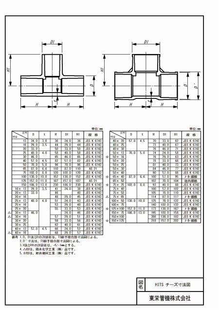 HI異径チーズ 20×13 (外径26mm*18mmのパイプ用)水道用硬質ポリ塩化ビニル管継手