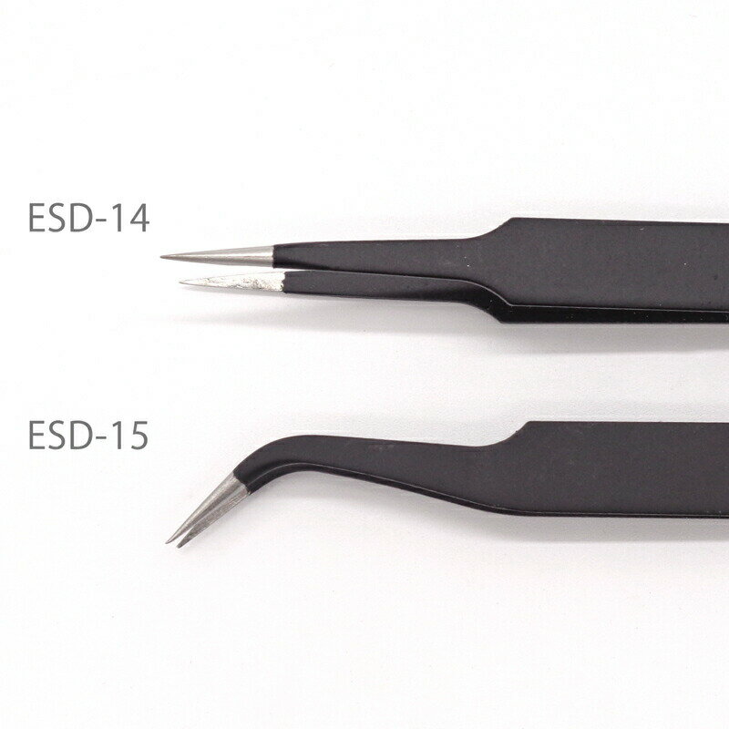 ピンセット(曲) ESD-15 10x125mm 黒 1個 精密 ピンセット 直 ストレート ネイル レジン デコ デコレーション 手芸 つまみ細工 ちりめん細工 パッチワーク ハンドメイド アクセサリー 工具 道具
