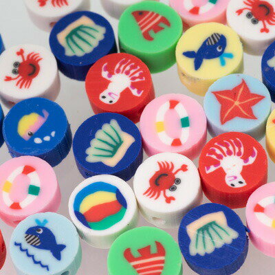 MIYUKIビーズ H3735 ポリマークレイビーズ 海の生き物 Mix 約10mm 10個 少量パック 樹脂粘土 魚 海 マリン 2