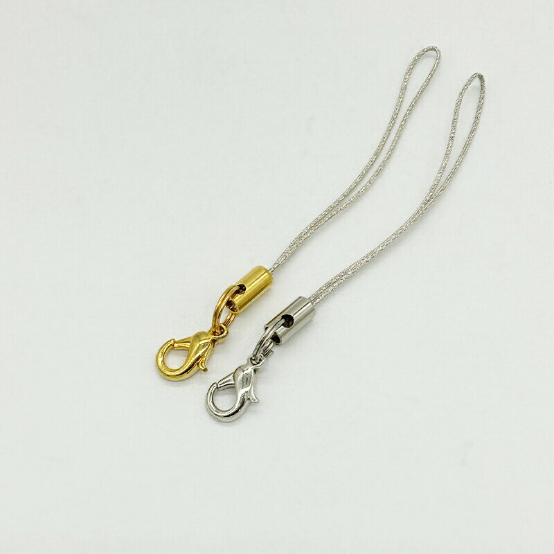 ストラップ 二重カン フック付 GGO50-W702 5本 銀糸 紐約5cm ストラップ金具 ストラップパーツ 大量 卸 カニカン フック 丸カン パーツ 紐 ハンドメイド クラフト ハンドメイドアクセサリー 材料 アクセサリーパーツ