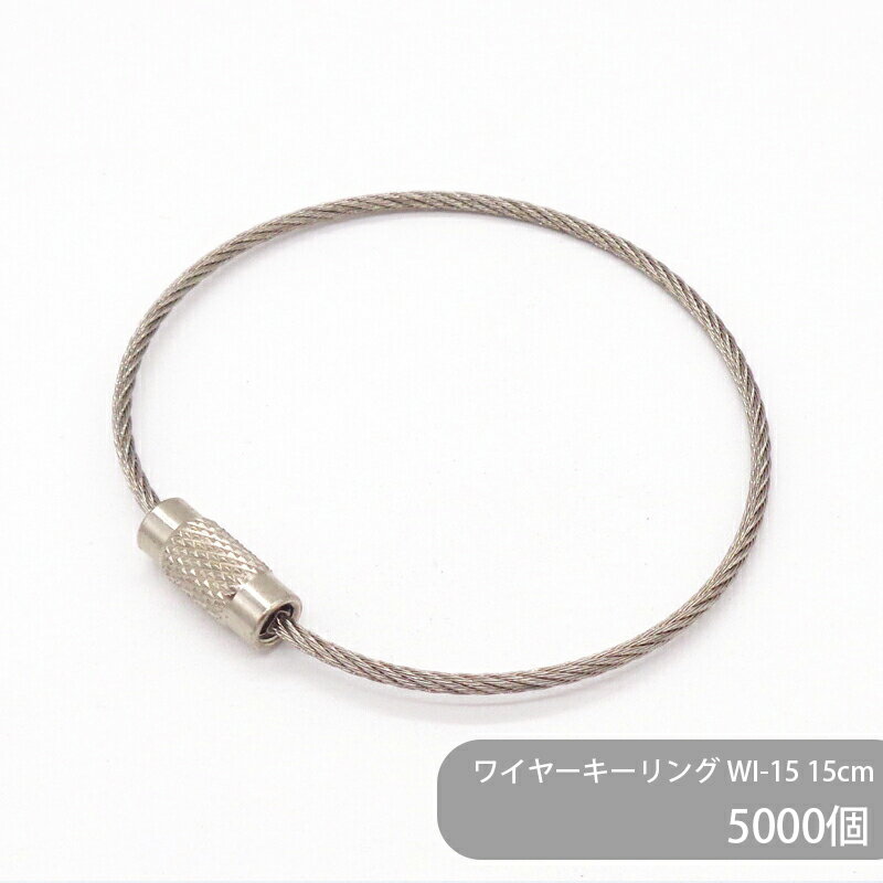 【ケース販売】 大容量 ワイヤーキーリング WI-15 キーホルダー 銀色 15cm 5000個 キーチェーン ロック..