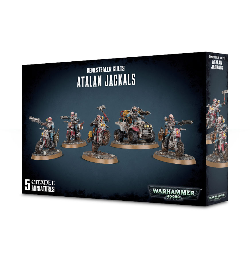 【新品】ジーンスティーラーカルト アタラン ジャッカルズ GENESTEALER CULTS ATALAN JACKALS WARHAMMER 40000 ウォーハンマー 40K ジーンスティーラーのバイク部隊 アタランジャッカルは第4世代のネオサイツで、彼らの遺伝子セクトのアウトライダーを形成している。彼らは、カルトが蔓延する新しい地域を求めて、ホスト惑星の隅々まで歩き回る。Atalan Jackalsは、Genestealer Cults軍に高速で動く火力と迅速な突撃サポートを提供します。驚異的なスピードで戦場を駆け抜けることができ、相手の戦線の弱点を突いたり、重要な目標を奪ったりするのに最適です。このセットでは、「アタランジャッカル」5体（ダートサイクルに4体）と「アタランウルフクワッド」1体で構成された1部隊を構築します。このセットでは、多数の近接武器、爆裂弾、射撃武器を用いて部隊をカスタマイズすることができ、戦場での様々な役割を果たすことができます。同様に、ウルフクワッドには、マイニングレーザー、アタラン・インシネレーター、ヘビー・スタッバーなどのオプションが用意されており、さらに柔軟な対応が可能となっています。すべてのアームは相互に交換可能で、ヘッドやアクセサリーも豊富に用意されているので、モデルを個性的に仕上げることができます。このキットは89個のプラスチック部品で構成されており、4個の60mmオーバルベースと1個の60mmラウンドベースが含まれています。 6