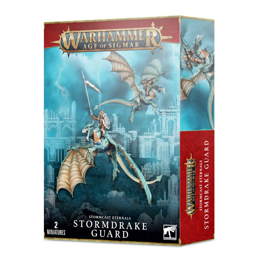 【1月8日発売】ストームキャストエターナル ストームドレイクガード STORMCAST ETERNALS: STORMDRAKE GUARD WARHAMMER AGE OF SIGMAR AOS 【新品】 ストームドレイクガードが2体作れます。おすすめ! 本セットにはマルチパーツプラスチック製ミニチュア「ストームドレイク・ガード」2体を制作する全105ピースを収録。ポーズオプションあり。さらに内1体はストームドレイク・ガードを補佐する強力なヒーローとしても組立可。シタデル105楕円ベース2枚、クリアスタンド2本同梱。ミニチュアの制作には組立と塗装が必要となります。シタデルプラスチック接着剤およびシタデルカラーの使用がおすすめです。 6