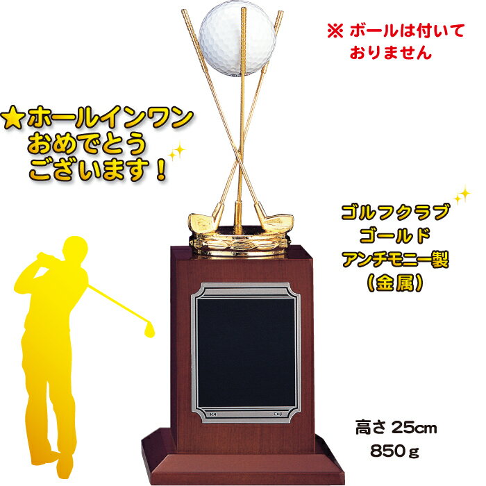 ホールインワン トロフィー ゴルフ 高さ25cm【ゴルフクラブ ゴールド 金属製】ホールインワン 記念品 ゴルフ大会 ゴルフ コンペ用品 ゴルフコンペ ゴルフ用品 ギフト 景品【文字彫刻 名入れ 無料】