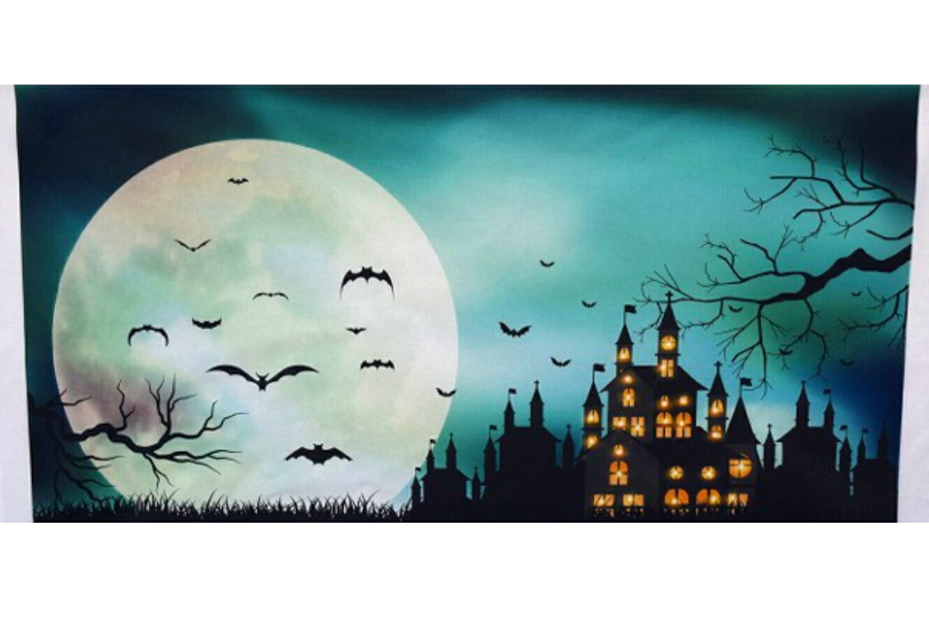 パネル生地「Bat night」 月 コウモリ 満月 ハロウィーン コットン100％ 生地 小物 綿 服 カバーリング 入園入学 デジタルプリント 夜 鳥 ハロウィン 月夜 コウモリと夜/170