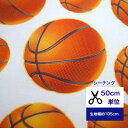 楽天生地のお店　つくし【50cm単位】【シーチング】「let's sports -basketball-」コットン100％ 綿 布 入園入学 服 手作り カバーリング バスケットボール バスケ シンプル デジタル スポーツ