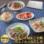 母の日 早期特典【玄界灘産天然鯖・鯛使用】「雅（みやび）」セット / ごま鯖 ごま鯛 各2個 八女だし茶 明太子 ごまさば 鯖 鯛 刺身 サバ 海の幸 冷凍 刺し身 九州 福岡 博多 お土産 詰め合わせ お刺身 盛り合わせ ご飯のお供 海産物 手土産 お取り寄せ 海鮮お茶漬け