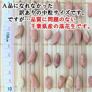 千葉県産 素煎り落花生 中粒 220g 無塩 訳あり品 薄皮付き 渋皮付き ピーナッツ チャック付き袋 国産 無添加 お試し メール便送料無料