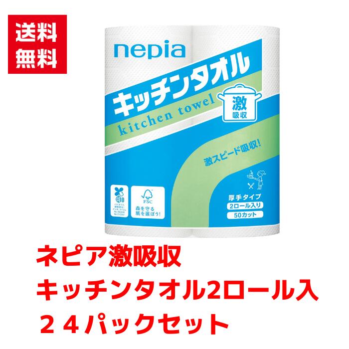 【代引き不可】ネピア 激吸収キッチンタオル2ロール入 24パックセット【送料無料 配布用 配布 低額ギフト 低額ノベルティ プチギフト 景品 粗品 ギフト 来店プレゼント キッチンペーパー キッチンギフト 日用品 消耗品 台所用品 キッチン 総付景品 配布用 nepia ネピア】