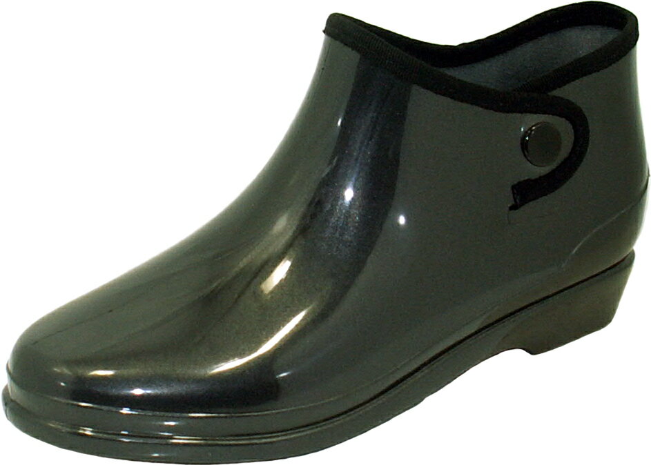 レインシューズ・ブーツメタリックカラー　ブラックAS-3M【純国産】レディース　雨靴　雨具　ショート丈　ゴム　長靴…