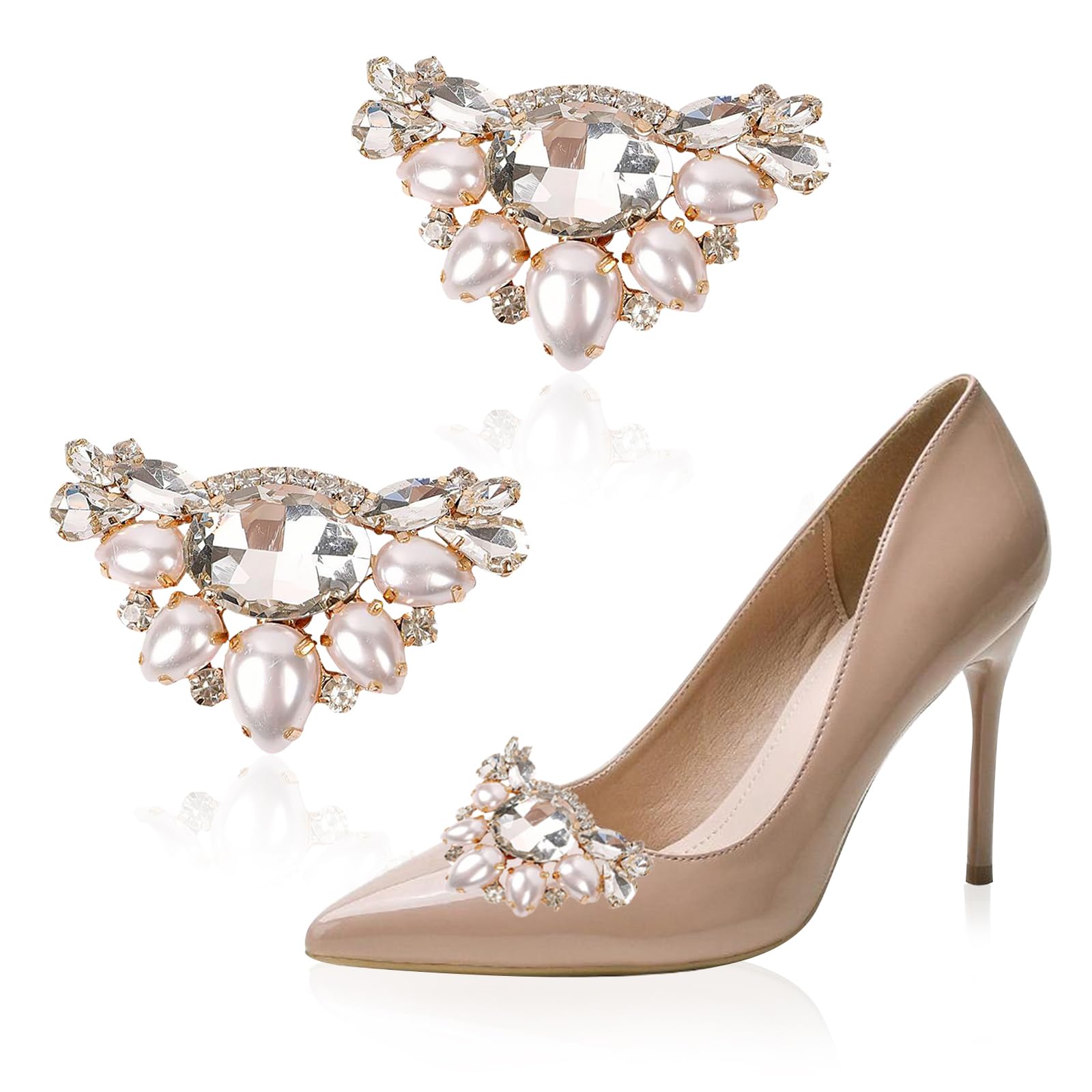 \セール★1,080円→980円/【2個セット】シューズクリップ パンプス 飾り 靴クリップ 結婚式 シューズ アクセサリー パール クリスタル おしゃれ 靴飾...