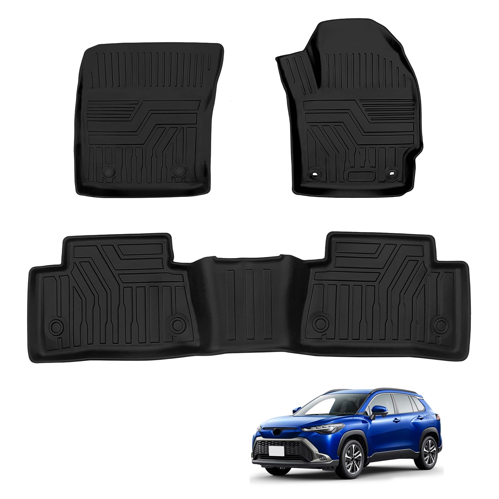 新型 カローラクロス フロアマット 車種専用設計 COROLLA CROSS 専用 立体 3D TPE素材 カーマット 滑り防止 耐汚れ 取付簡単 カー用品 立体構造 耐摩擦 防水マット カスタムパーツ インテリア 保護パーツ 3pセット (トヨタ カローラクロス 10系-フロアマット)