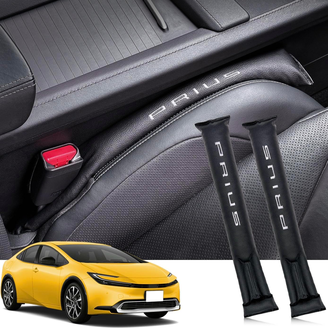 シート隙間埋めクッション 新型プリウス60系 (2023年1月～現行) 刺繍 車用 シートサイド隙間埋め スボーツ式 運転席 助手席 ゴミ小物類 落下防止 プリントロゴ入り小物入れ 2本セット