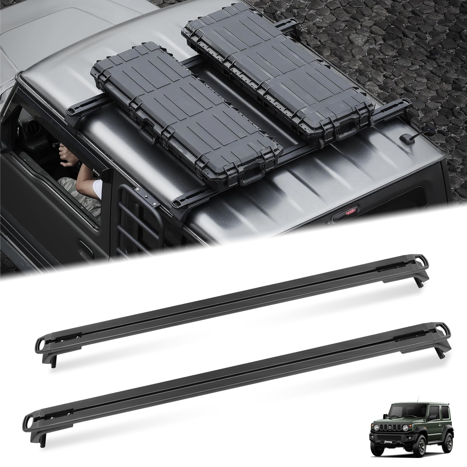 ジムニー JB64専用 2本セット ルーフキャリア アルミ合金製 ベースキャリア 天井収納 穴あけ不要 外装パーツ