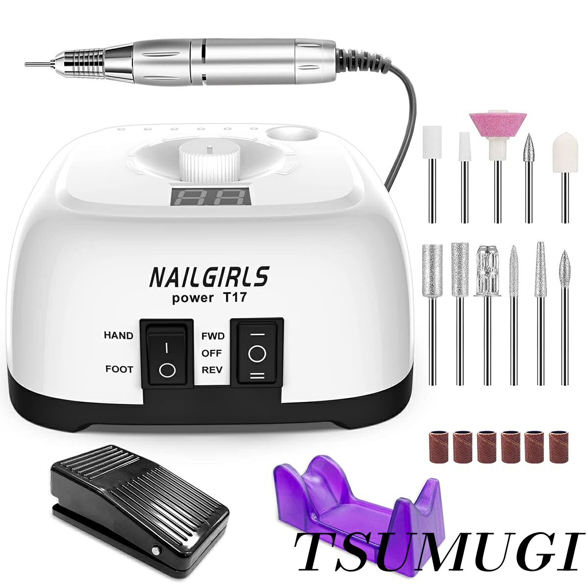 【まとめ買いで最大500円OFFクーポン!】【送料無料】研磨 爪磨き 甘皮処理 角質除去 正逆回転 低振動 マニキュア対応 無段階変速 手足両用 35000rpm最大 自宅サロン用