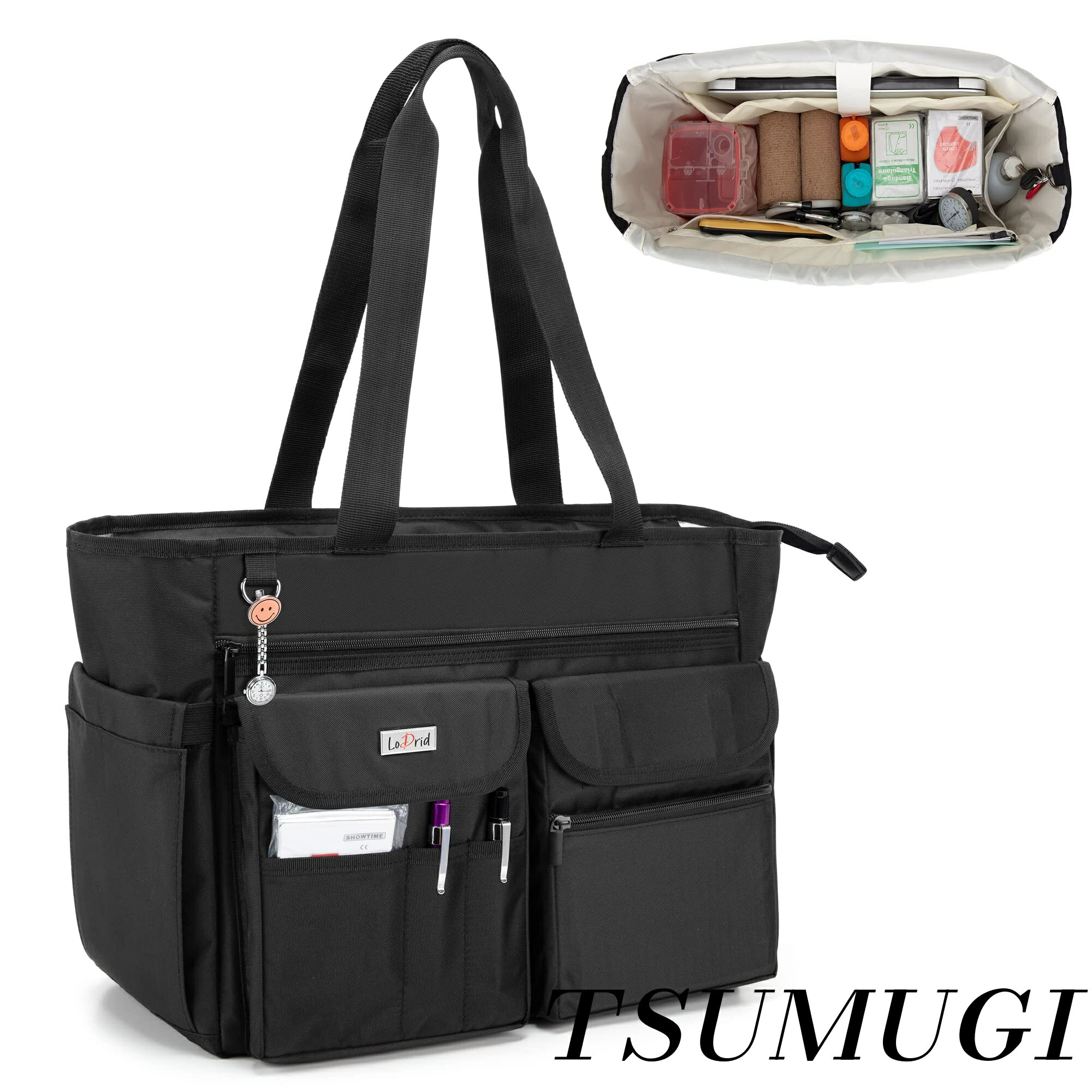 【まとめ買いで最大500円OFFクーポン!】【送料無料】バッグ 看護師 往診バッグ 大容量 自立 A4 収納 (ブラック)