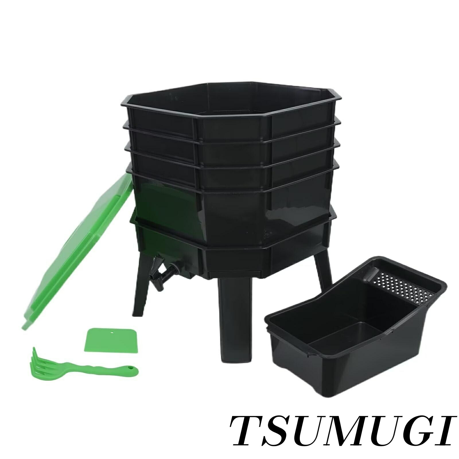 【まとめ買いで最大500円OFFクーポン!】【送料無料】ミミズの養殖 ミミズコンポスト 4層 大容量 40*40*51.8cm コンポスター 家庭菜園 有機肥料 生ゴミ 雑草 コーヒーカス 落ち葉処理 エコフレンドリー 防カビ 脱臭 耐腐食性 操作が簡単 多用途 屋外 家庭用(ブラック)