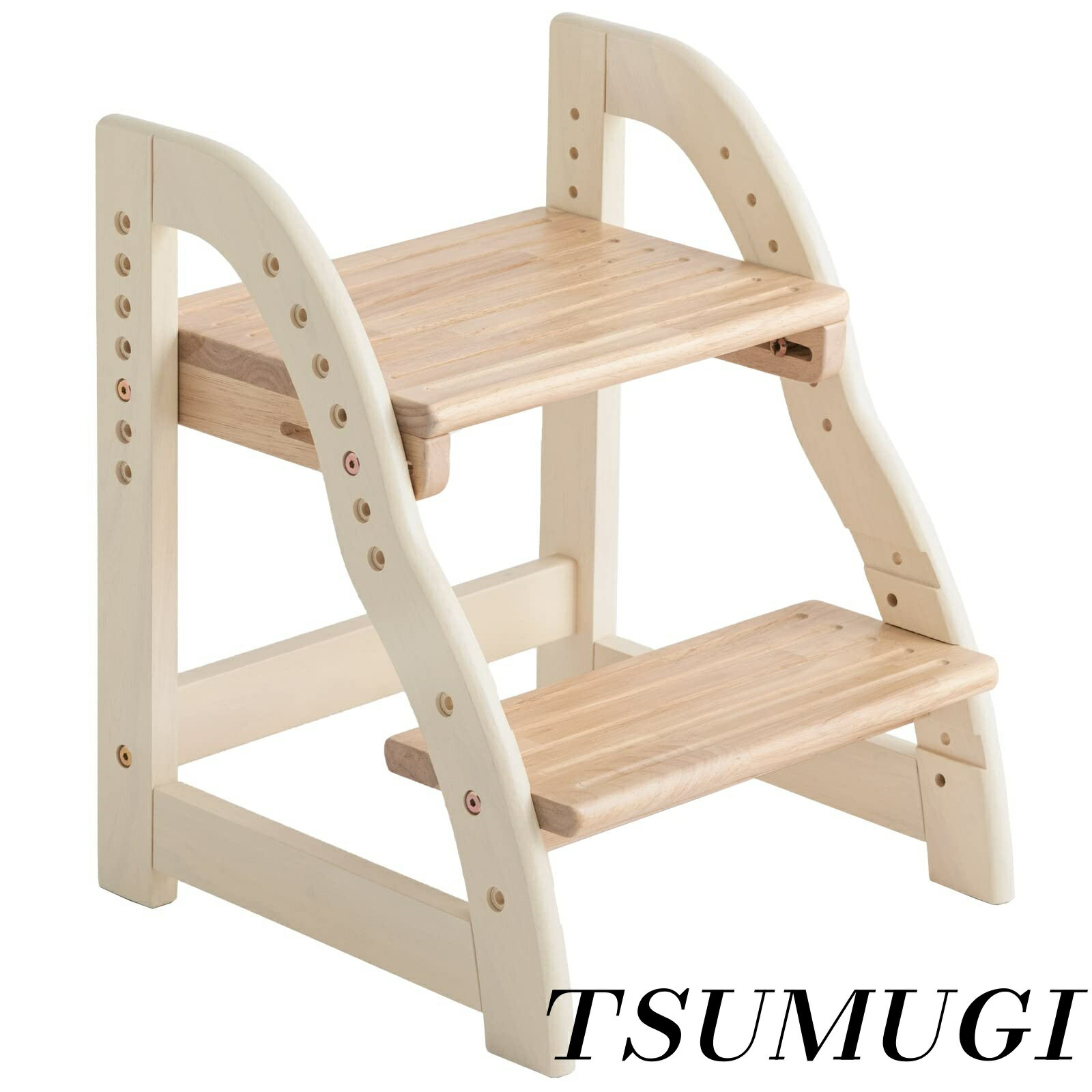 【まとめ買いで最大500円OFFクーポン!】【送料無料】踏み台 ステップ台 2段 高さ調整 天然木 耐荷重80kg 子供用 キッチン 洗面所 キッズ アイボリー×ナチュラル 49600837(99534)