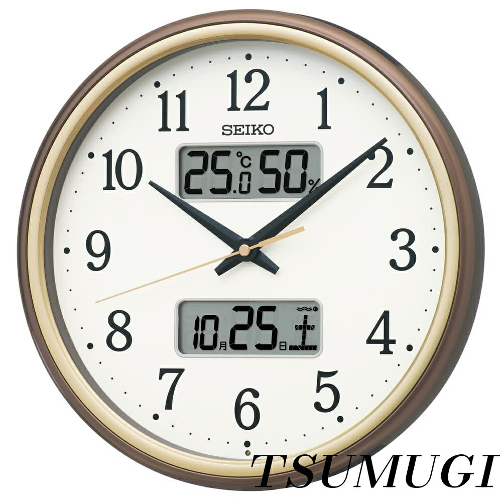 樂天商城 - 【まとめ買いで最大500円OFFクーポン!】【送料無料】Clock) 掛け時計 電波 アナログ カレンダー温度 湿度 表示 茶メタリック 直径290×50mm KX275B