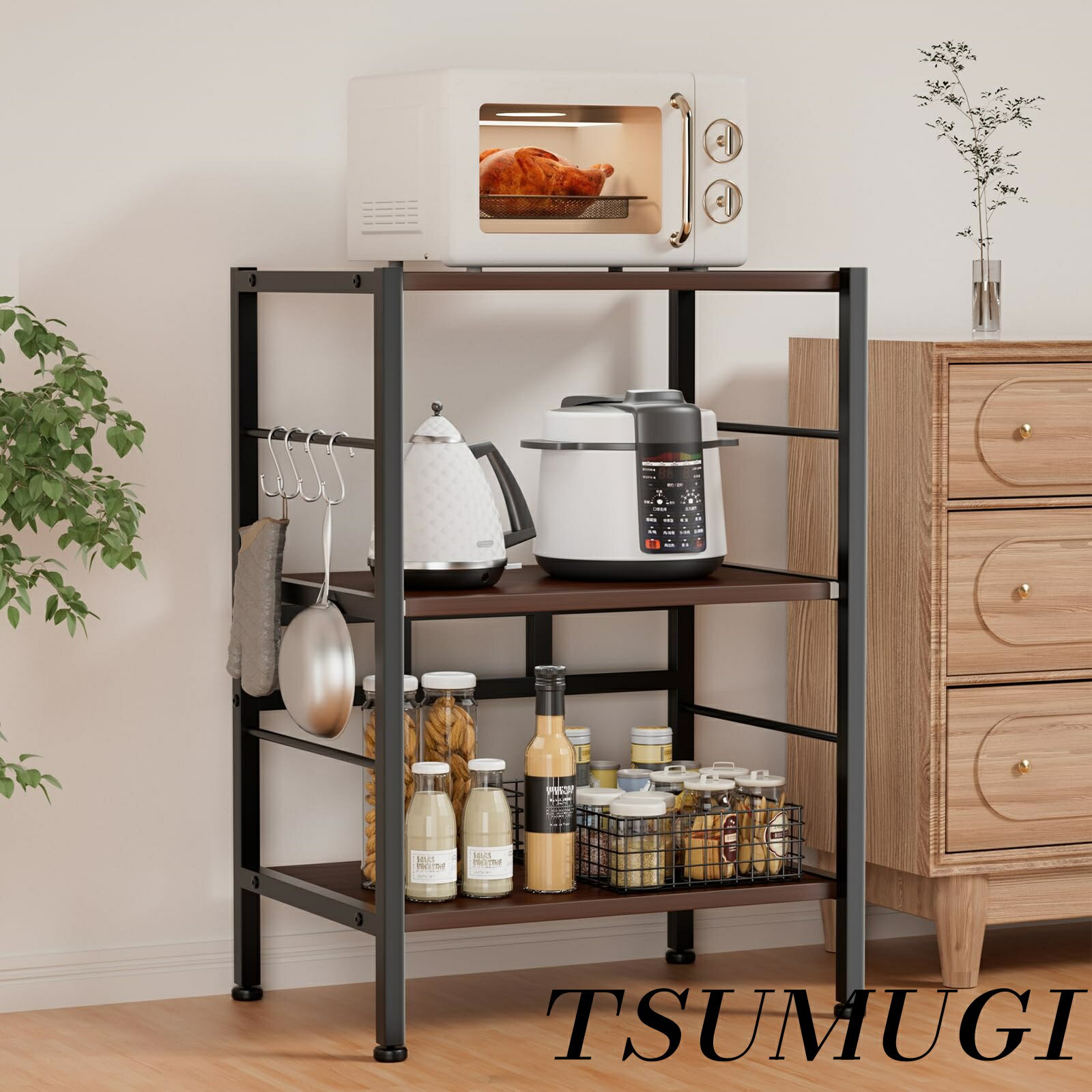 【まとめ買いで最大500円OFFクーポン!】【送料無料】レンジラック キッチンラック スライド棚 大 ...