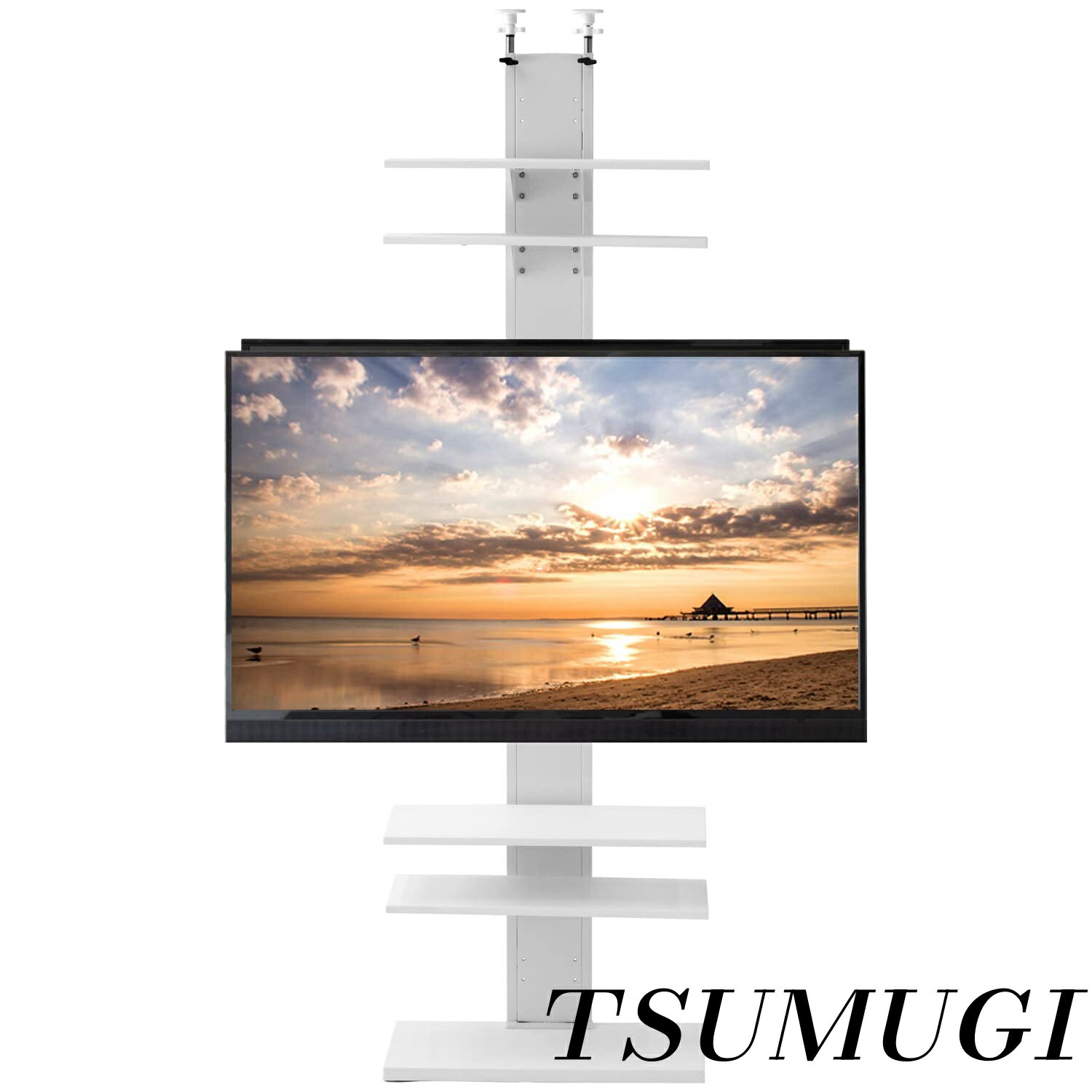 乐天商城 - 【まとめ買いで最大500円OFFクーポン!】【送料無料】テレビスタンド 壁寄せ 32型〜65型対応 突っ張り式 テレビ台 ロータイプ ハイタイプ 首振り 棚板付き ホワイト 45400050(79323)
