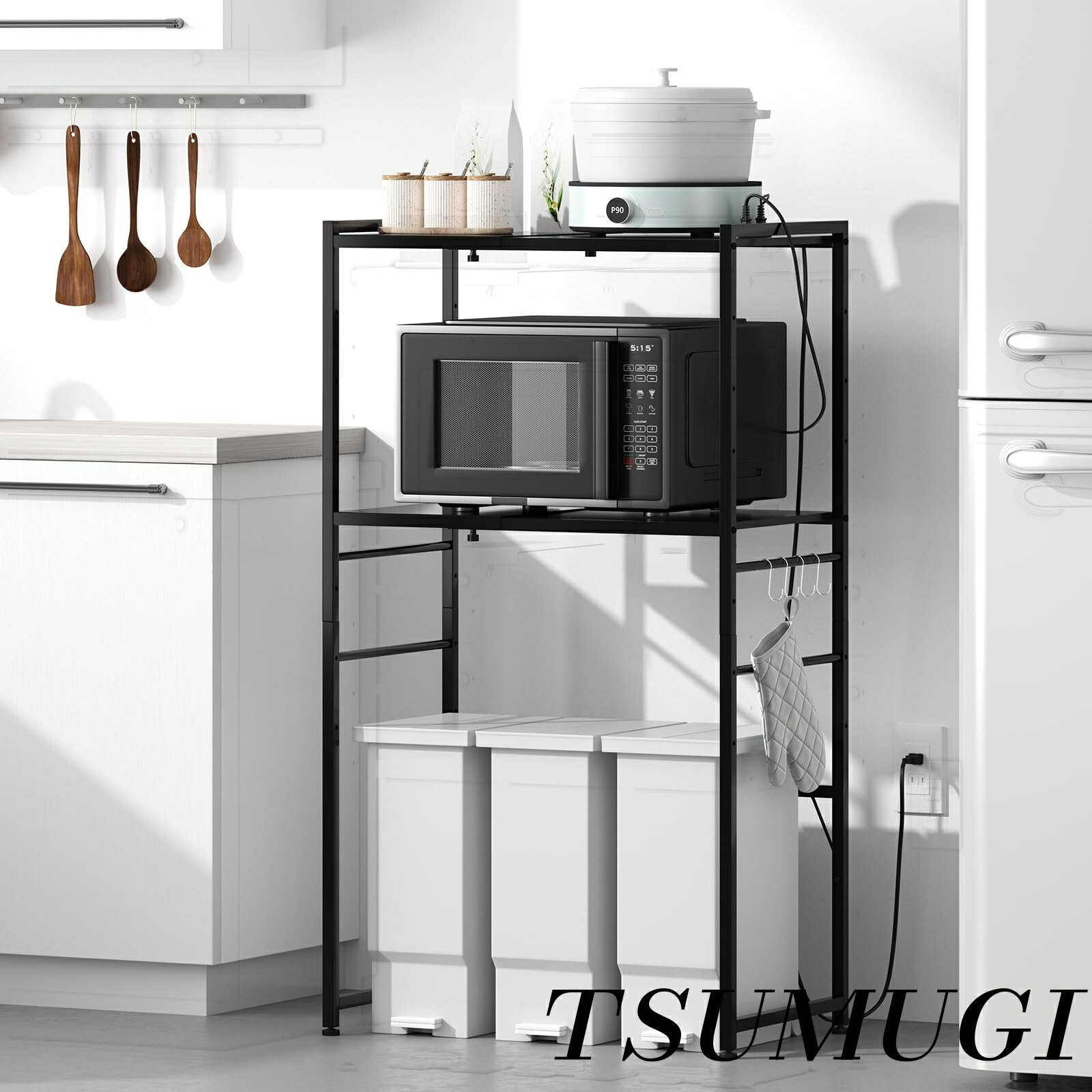 【まとめ買いで最大500円OFFクーポン!】【送料無料】レンジボード 2口コンセント・S字フック付き 幅60...