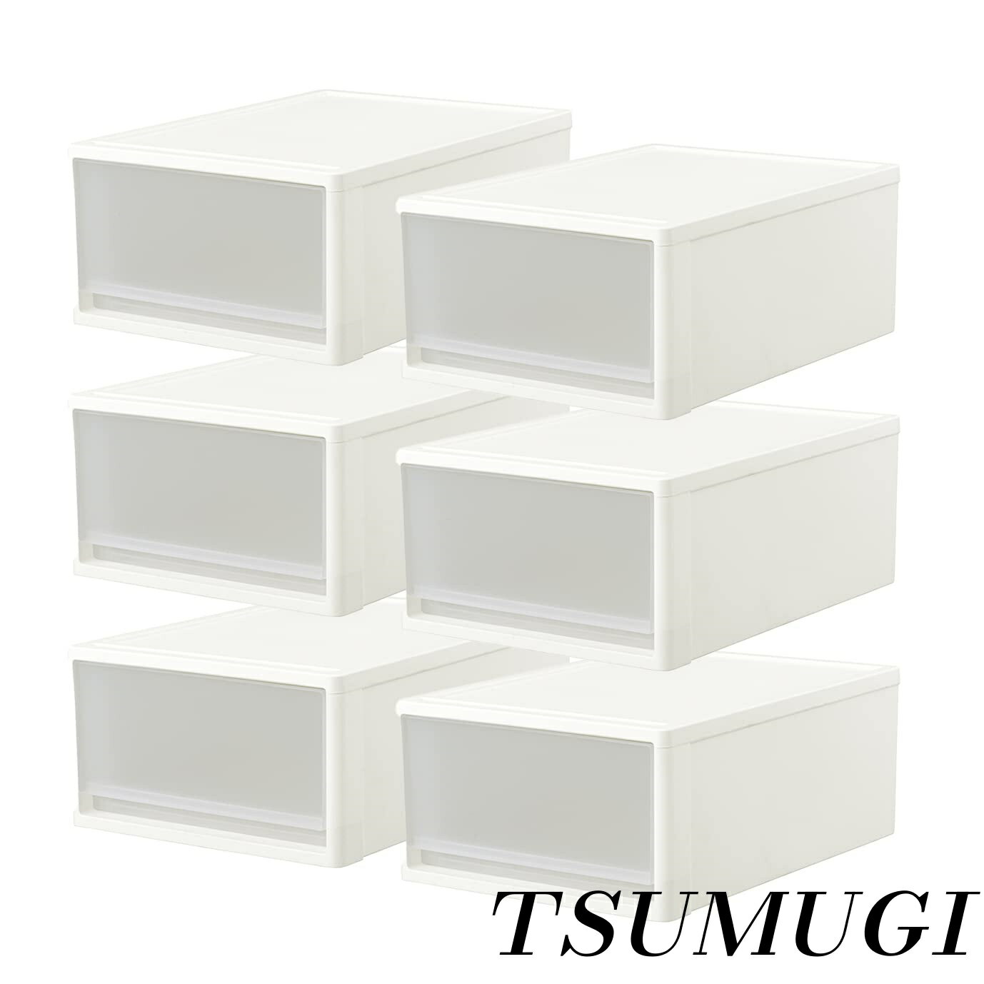 乐天商城 - 【まとめ買いで最大500円OFFクーポン!】【送料無料】Astage) 収納ボックス 衣類収納 日本製 ストラ M クローゼット用 ホワイト/クリア 幅39×奥行53×高さ22cm 6個セット
