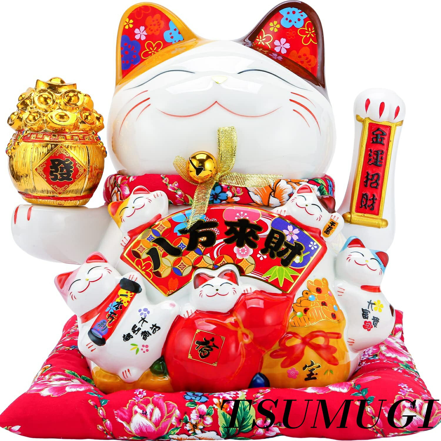 樂天商城 - 【まとめ買いで最大500円OFFクーポン!】【送料無料】電動招き猫 プレミアム白磁製 大型 自動手招き 座布団付 電池/USB 磁器製 金運招財 まねき猫 手描き ハンドメイド ネコ ねこ 開店祝いや開業祝いに ラッキーアイテム 運気向上 金運アップ 商売繁盛 開運 招福 風水 厄除け
