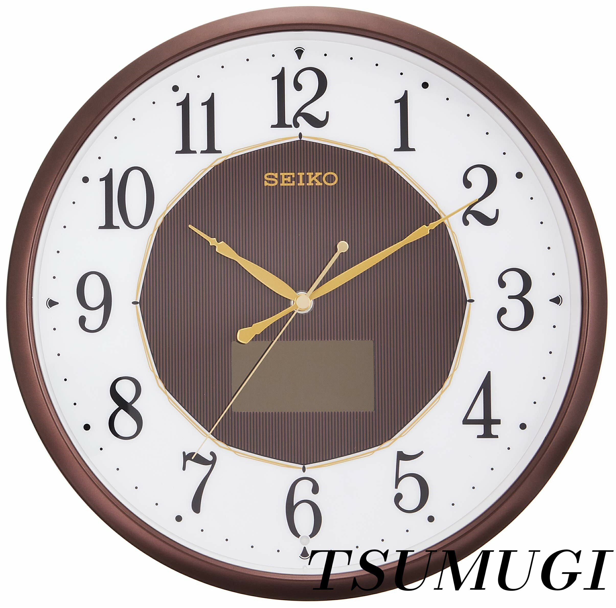 乐天商城 - 【まとめ買いで最大500円OFFクーポン!】【送料無料】Clock) 掛け時計 ハイブリッドソーラー 電波 アナログ 茶 メタリック SF241B