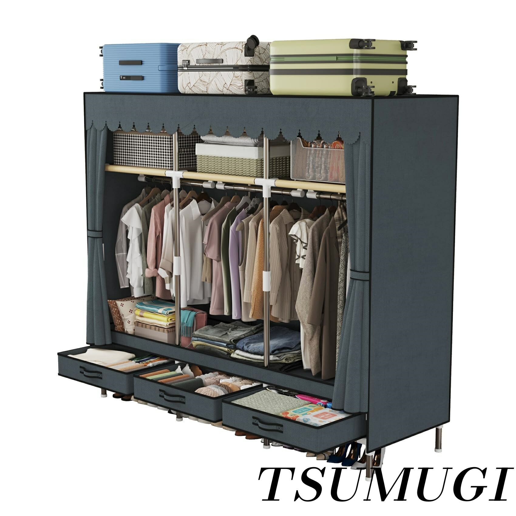 【まとめ買いで最大500円OFFクーポン!】【送料無料】3 つ、吊り下げロッド 3 本、引き出し 3 つ。