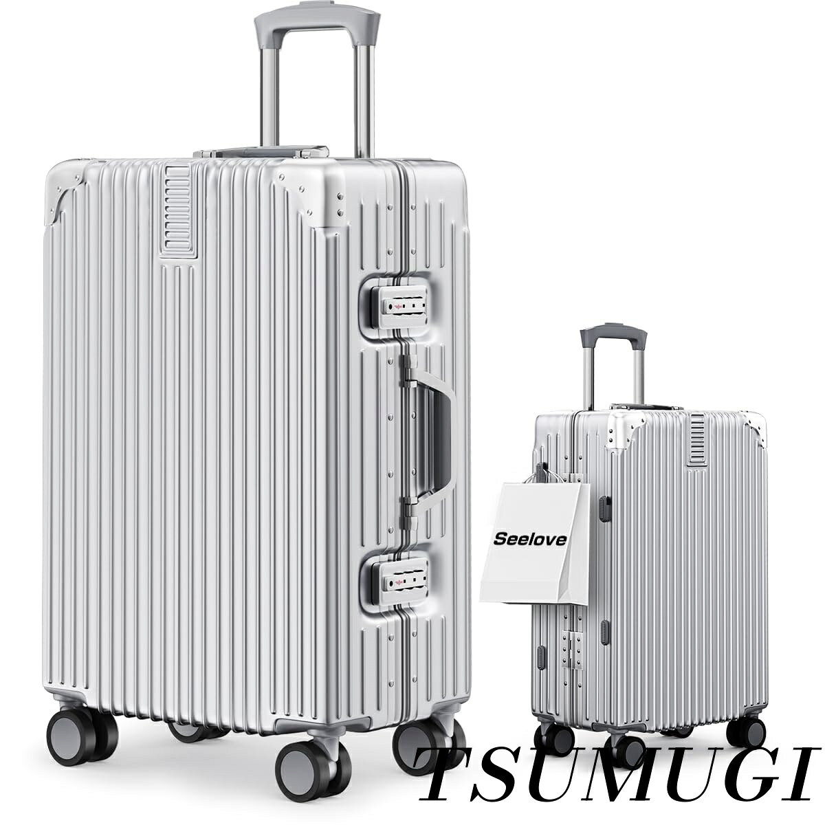 【まとめ買いで最大500円OFFクーポン!】【送料無料】スーツケース キャリーケース 機内持ち込み ABS+PC 耐衝撃 大容量 超軽量 キャリーバッグ S/M/Lサイズ 360度回転 静? ?型 luggage suitcase キャスター TSAロック 出張 旅?（Mサイズ 5~7泊/60L 66*43*25cm シルバー）