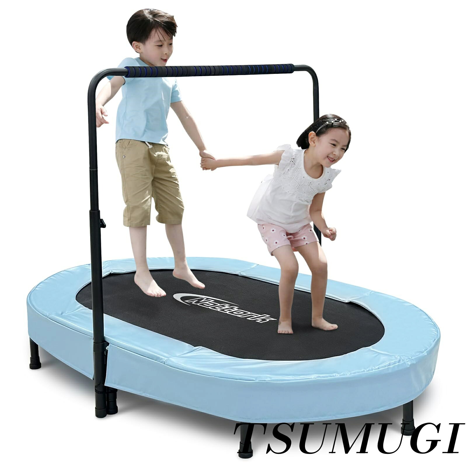【まとめ買いで最大500円OFFクーポン!】【送料無料】トランポリン 二人で使える 室内 幅142cm 子供用トランポリン 静音 トランポリン 大人用 大型 手すり五段階調節 折り畳み スプリング式 フィットネス ダイエット 室内遊具 家庭用 子ども成人兼用