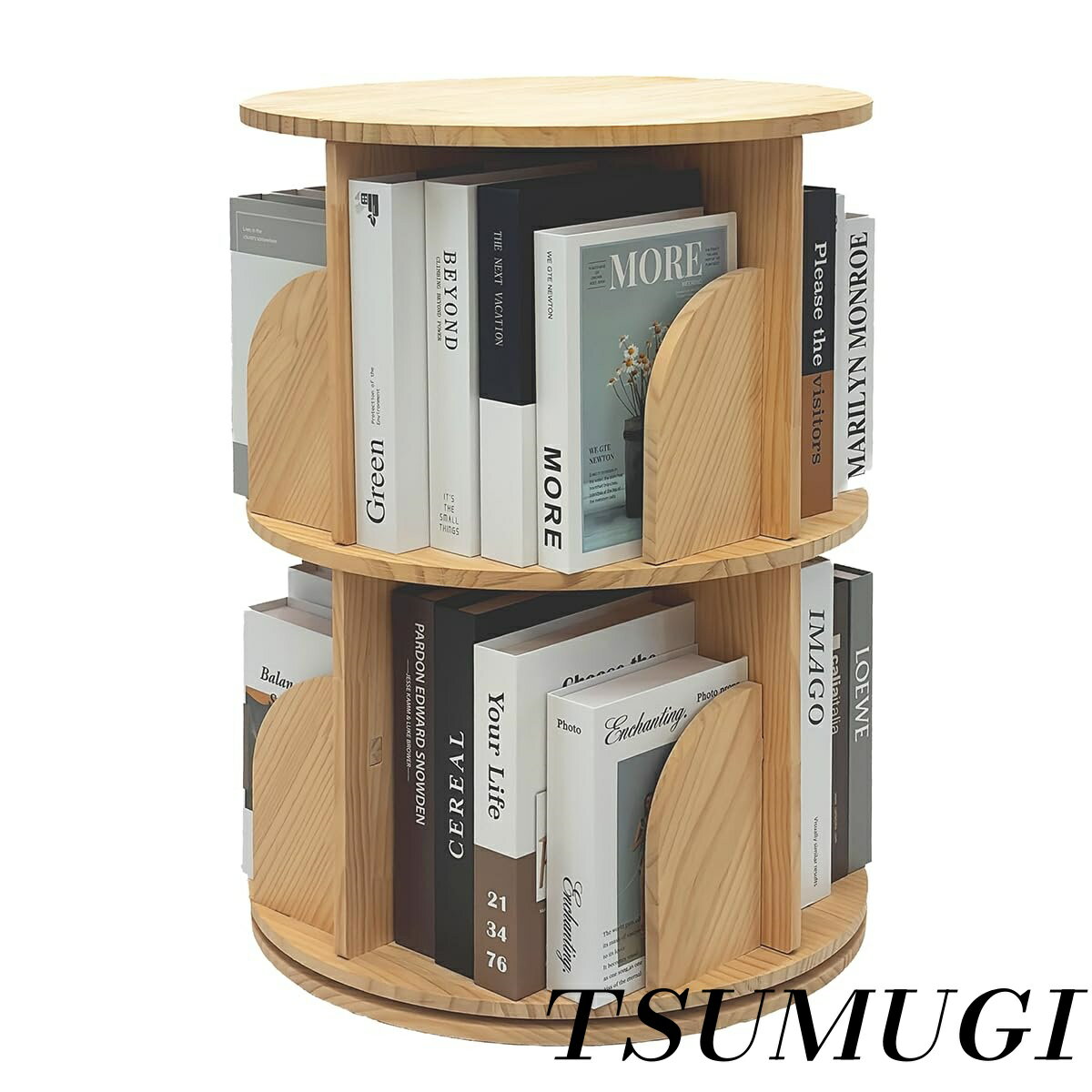 【まとめ買いで最大500円OFFクーポン!】【送料無料】回転式本棚 天然木製｜46cm拡幅ベースで大容量進化..