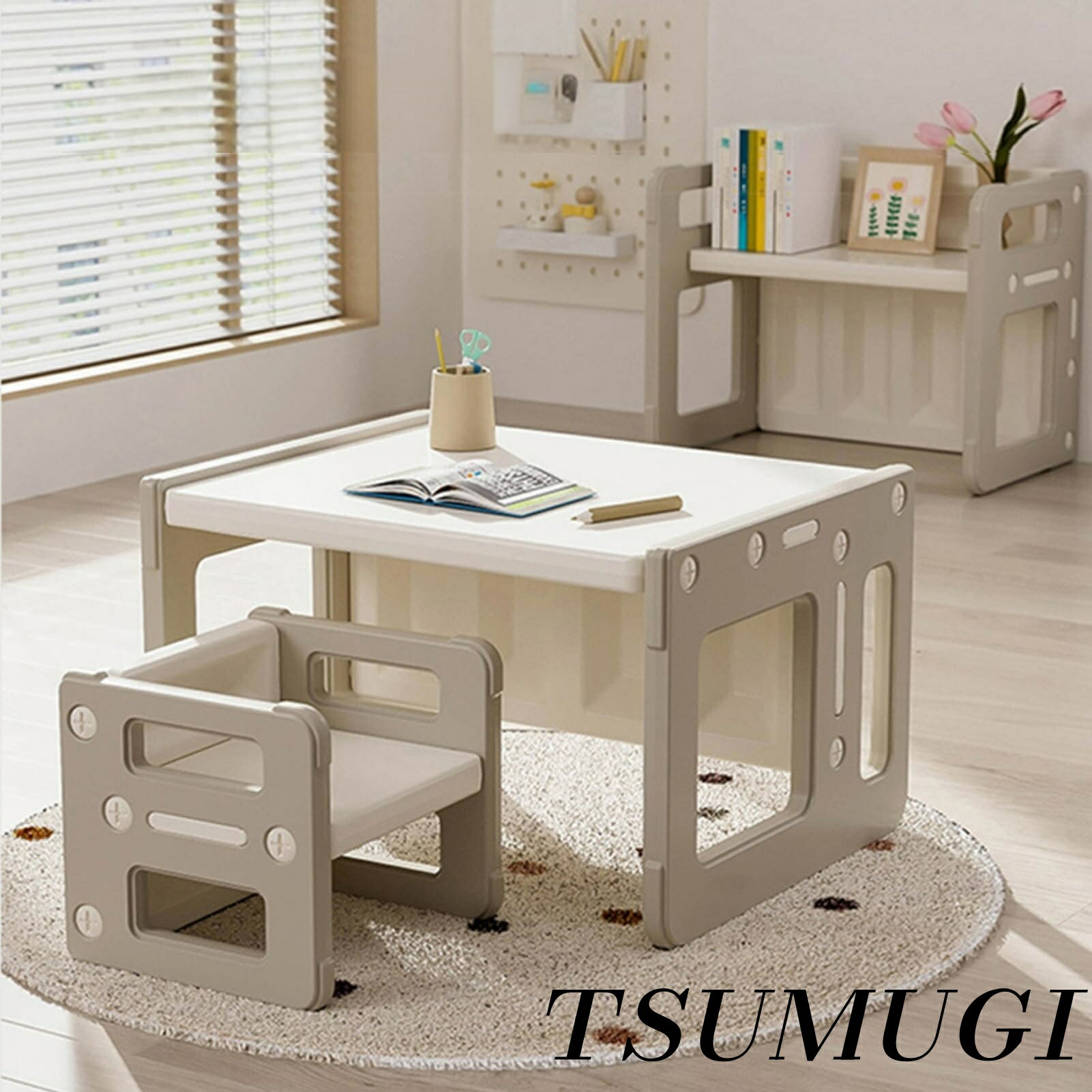 【まとめ買いで最大500円OFFクーポン!】【送料無料】子供用テーブル 椅子セット チェア&デスク3点セット 1歳~6歳 子供机 テーブルセット 学習デスク 机 幼児机 キッズテーブル 子供チェア キッズデスク 子供用 学習 絵かき 組立簡単 (カーキ)