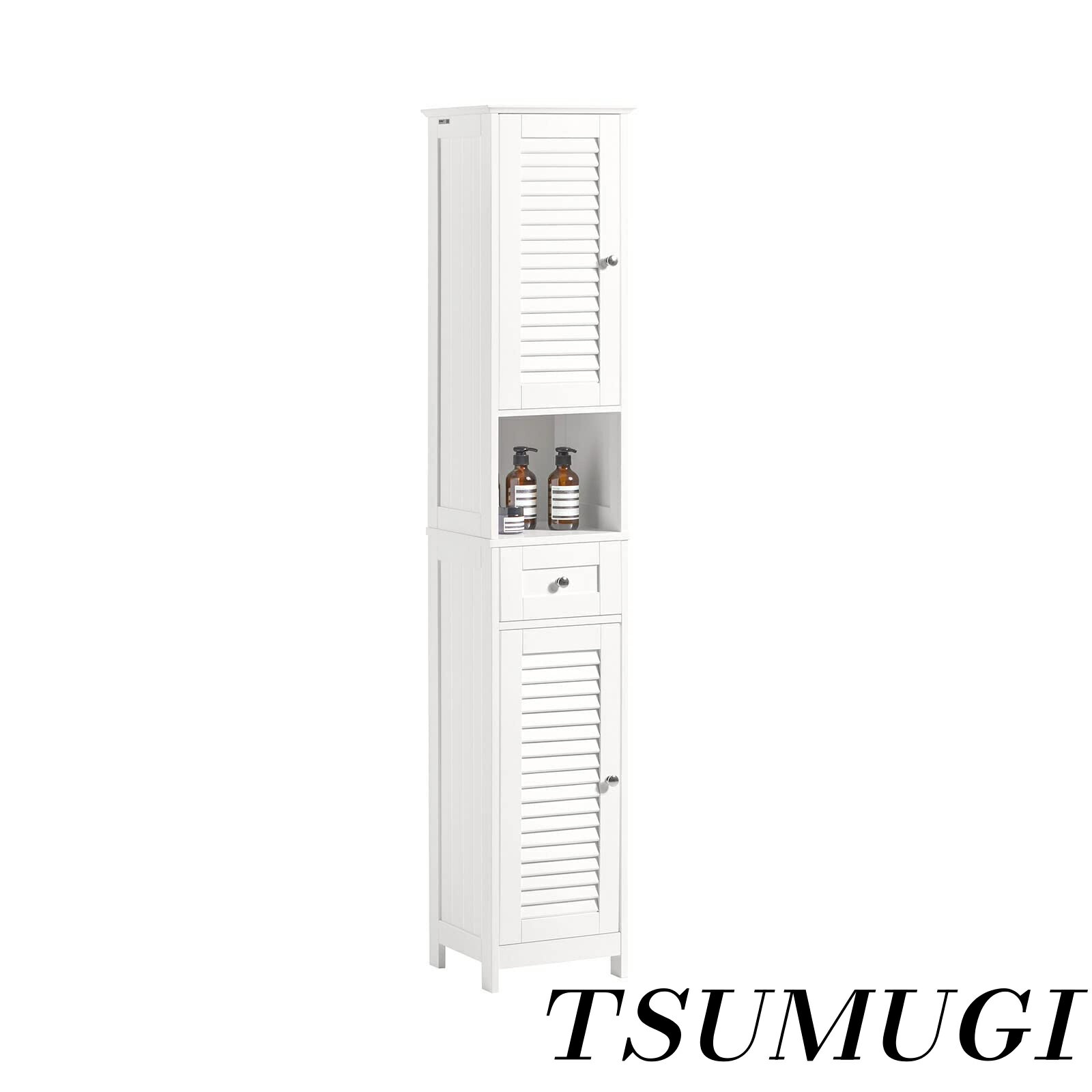 【まとめ買いで最大500円OFFクーポン!】【送料無料】隙間収納 洗面所用キャビネット ランドリーラック スリム 幅32cm*奥行30cm*高さ170cm 引き出し付き 北欧風 脱衣所 食器棚 (FRG236-W/ホワイト)