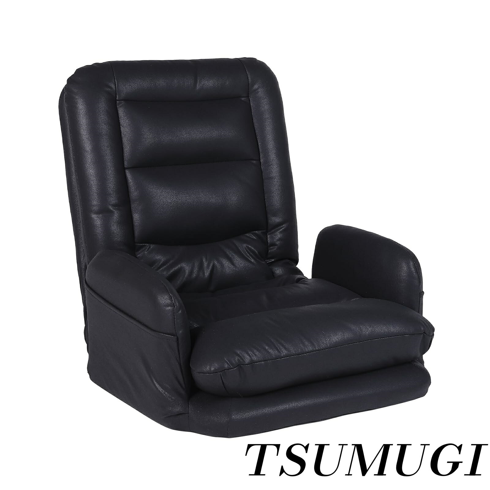 Legless Chairs - 【まとめ買いで最大500円OFFクーポン!】【送料無料】ひじ掛け付き 14段階 組み立て不要 高反発 ハイバック 折りたたみ リクライニング フロアチェア 座椅子ソファー ブラック